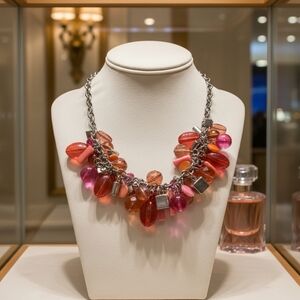 New York & Company Pink and Orange Beaded Necklace